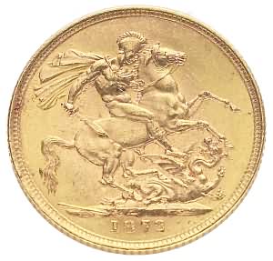 Victoria Young Head Sovereign With St. George Reverse, 1871-1887